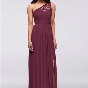 Wine color- one shoulder bridesmaid dress.